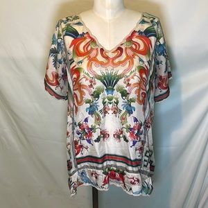 Johnny Was silk floral flowy top size Large